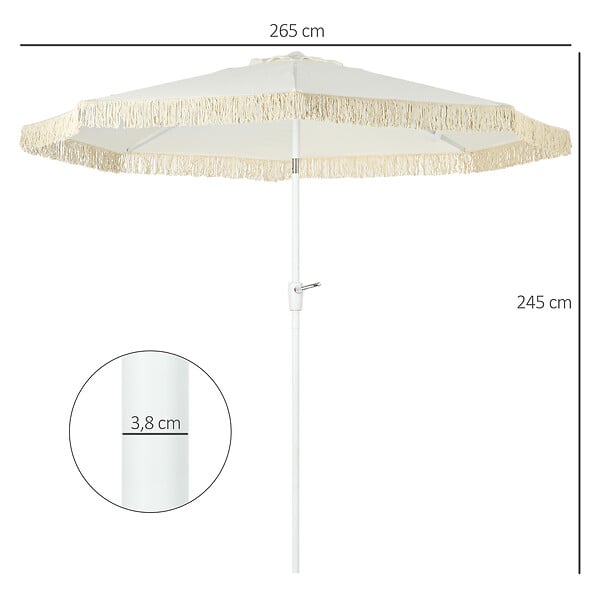 OUTSUNNY - Parasol inclinable de jardin style bohème à franges polyester haute densité crème - large