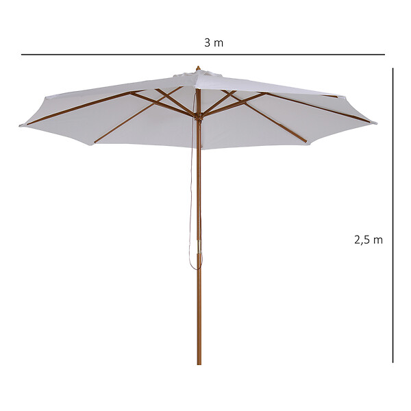 HOMCOM - Parasol droit en bois polyester haute densité protection solaire Ø 3 x 2,5 m crème - large