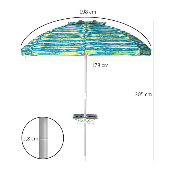 OUTSUNNY - Parasol inclinable réglable de plage protection UV50+ Ø190 cm sac et porte-gobelets inclus - large