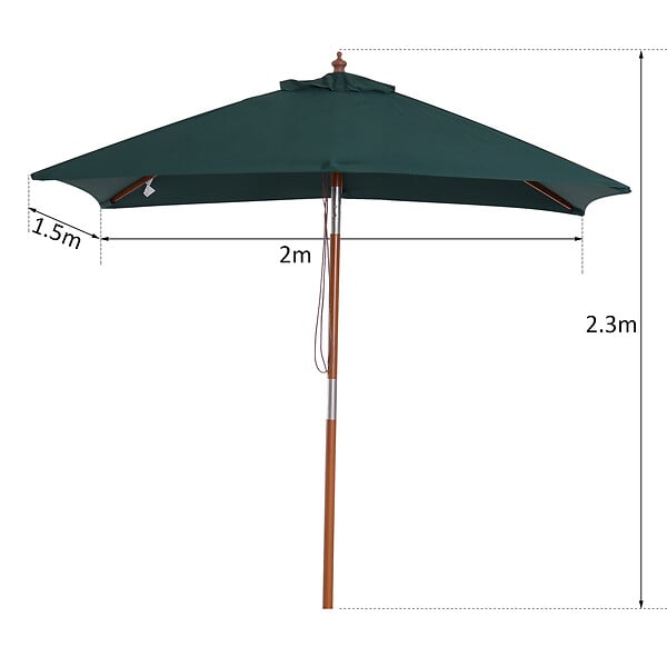 OUTSUNNY - Parasol rectangulaire inclinable bois polyester haute densité 2L x 1,5l x 2,3H m vert foncé - large