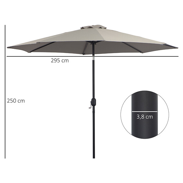 OUTSUNNY - Parasol inclinable octogonal Ø 3 x 2,45 m ouverture fermeture par manivelle métal polyester haute densité gris clair - large