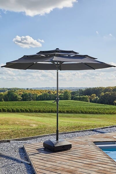 PROLOISIRS - Parasol droit en aluminium 3 strates inclinable manivelle 300/6 cm - gris - large
