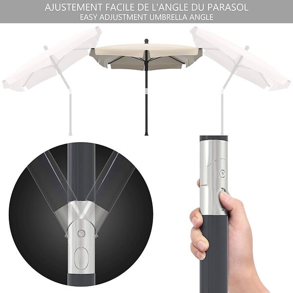 VOUNOT - Parasol rectangulaire 2x1.25m avec housse de protection beige - large