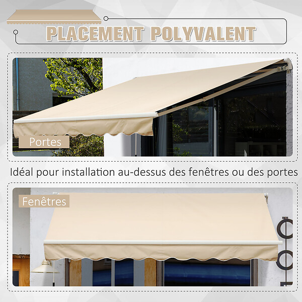OUTSUNNY - Store banne manuel rétractable alu. polyester imperméabilisé haute densité 4 x 2,5 m beige - large