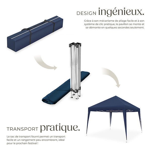 TECTAKE - Tonnelle pliable Linosa 3x3m bleu - large