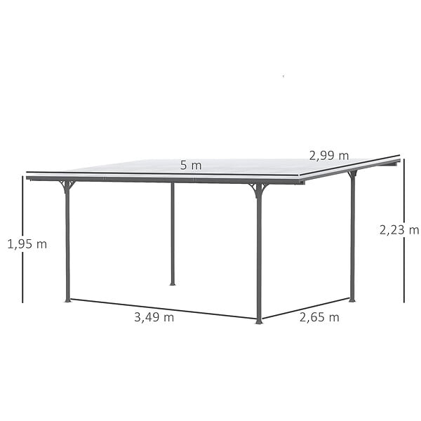 OUTSUNNY - Pergola adossable rigide acier alu. toit polycarbonate dim. 5L x 2,99l x 2,23H m gris - large