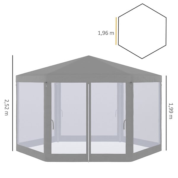 OUTSUNNY - Tonnelle barnum tente de réception hexagonale style cosy métal polyester imperméabilisé surface env. 10 m² gris - large