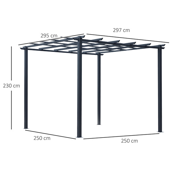 OUTSUNNY - Pergola autoportante style contemporain - toit terrasse à décorer - dim. 3L x 3l x 2,3H m - métal époxy anticorrosion noir - large