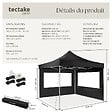 TECTAKE - Pavillon de jardin pliable en aluminium 3 x 3 m avec 2 parois latérales noir - vignette