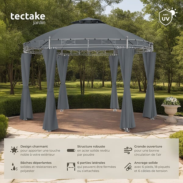 TECTAKE - Tonnelle ⌀ 3,5 m SIANA gris anthracite - large