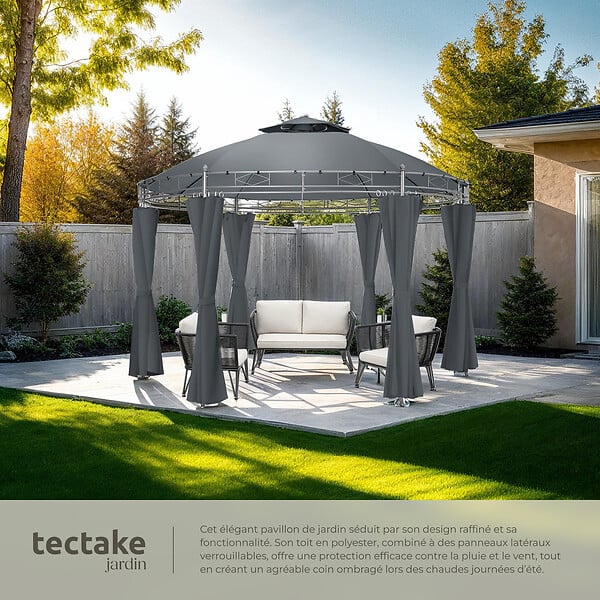 TECTAKE - Tonnelle ⌀ 3,5 m SIANA gris anthracite - large