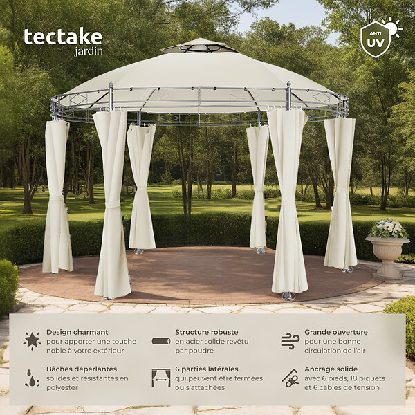 TECTAKE - Tonnelle ⌀ 3,5 m SIANA crème - large