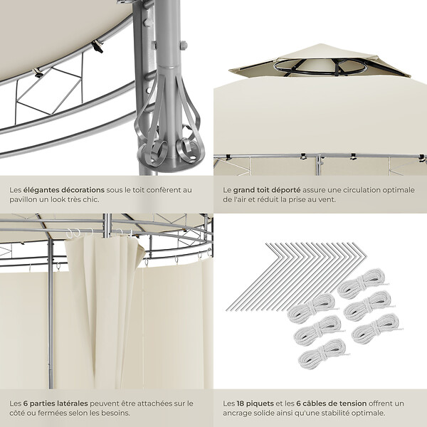 TECTAKE - Tonnelle ⌀ 3,5 m SIANA crème - large