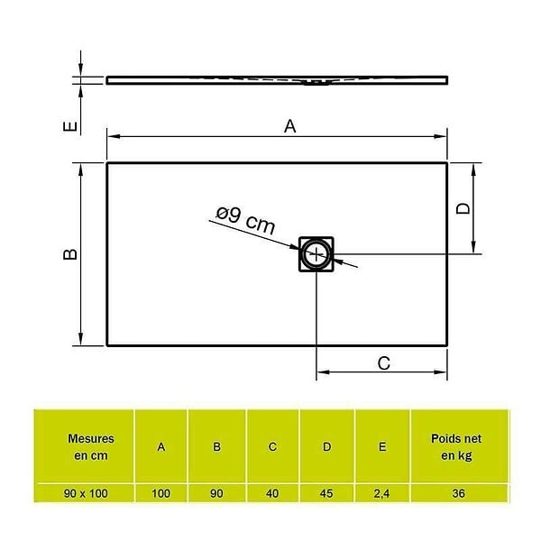 SANYCCES - Receveur de douche STRATO extra plat Blanc  - 100 x 90 cm - Résistant et Facile à installer - Salle de bain, Douche - large