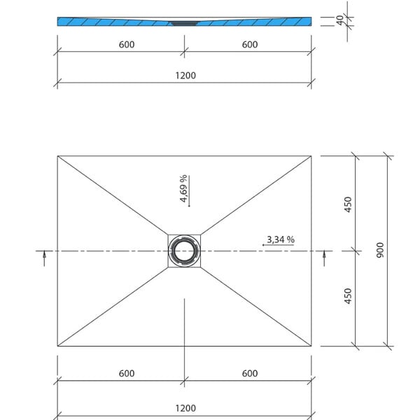 WEDI - Receveur à carreler FUNDO PRIMO écoulement centré - Rectangulaire : 1200 x 900 x 40 mm - large
