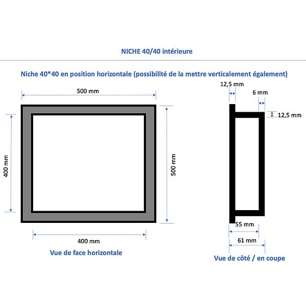 MARMOX - Duo de niches à carreler étanche - Format intérieur U-Tile 5,5 cm de profondeur - large