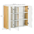 KLEANKIN - Armoire miroir salle de bain 3 portes 4 étagères aspect bois clair blanc - vignette