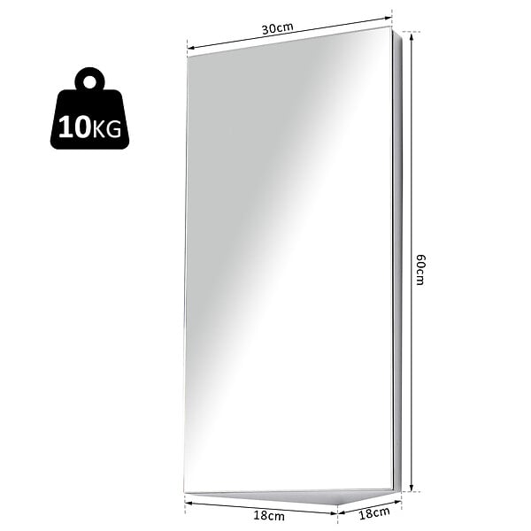 HOMCOM - Armoire miroir salle de bain armoire de toilette murale meuble d'angle 2 étagères dim. 30L x 18,4l x 60H cm acier inox. - large