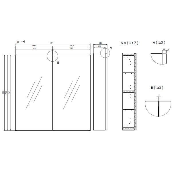 CERSANIT - Armoire de toilette miroir 80 cm blanc brillant Malta - large