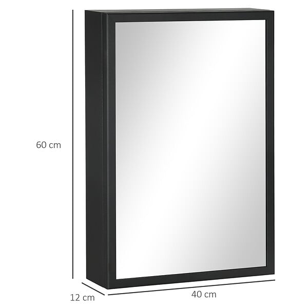 KLEANKIN - Armoire miroir murale salle de bain toilette dim. 40L x 12l x 60H cm acier inox. noir verre - large