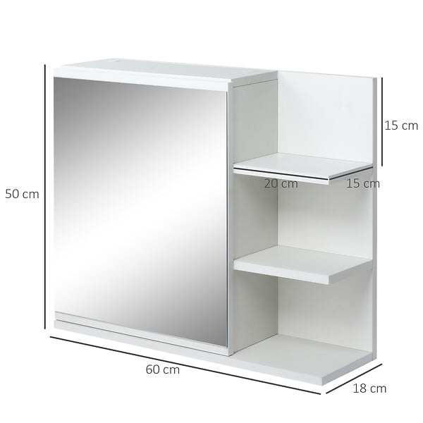 KLEANKIN - Armoire miroir de salle de bain avec étagère - 3 étagères latérales - kit installation murale fourni - panneaux particules blanc - large