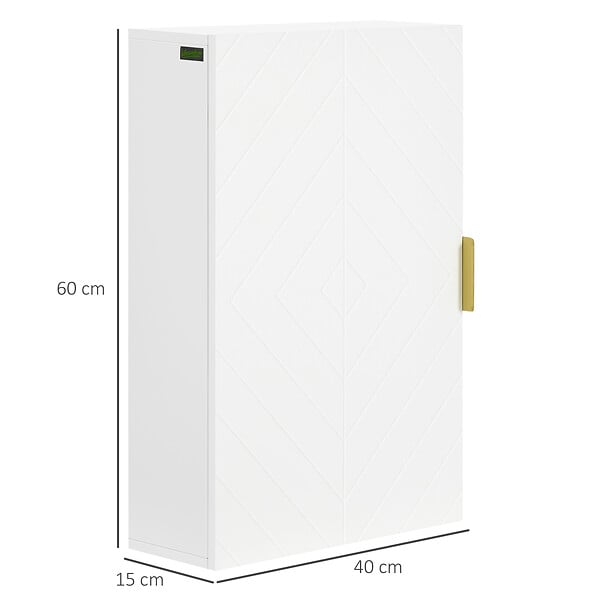 KLEANKIN - Armoire murale de salle de bain - porte, 2 étagères - poignée métal doré MDF blanc - large