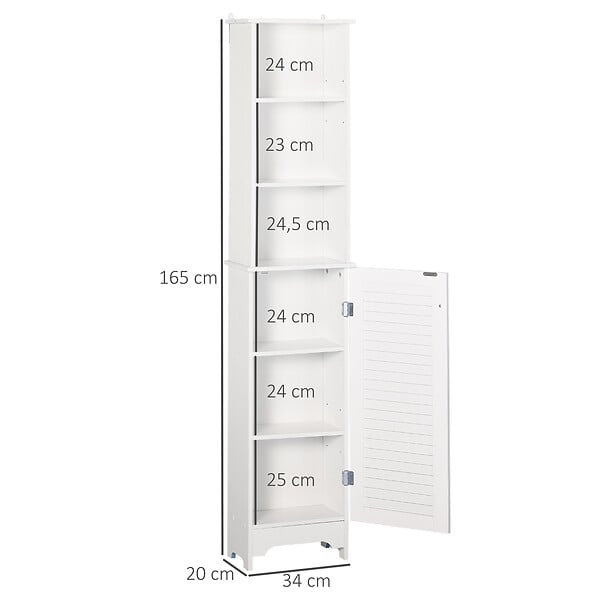 HOMCOM - Meuble colonne salle de bain 3 niches placard porte persienne 3 étagères MDF panneaux de particules blanc - large