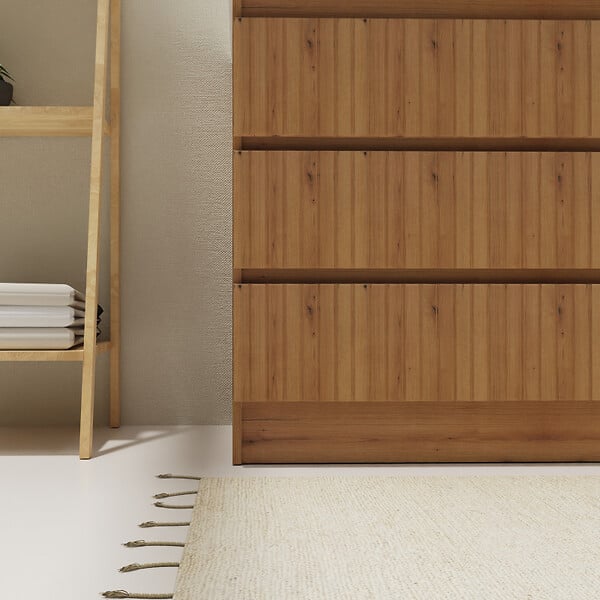 GODART - Meuble salle de bain 80 cm A poser - Plan vasque céramique - Effet bois strié - Karaib 2 - large