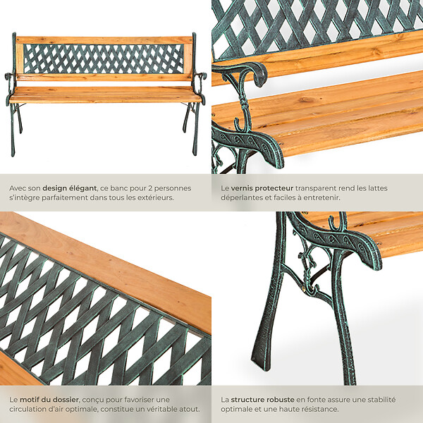 TECTAKE - Banc de jardin TAMARA 2 places 128 x 51 x 73 cm marron - large