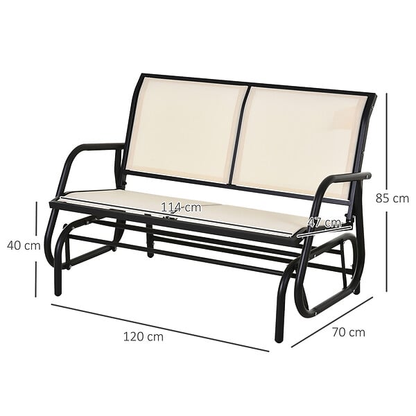 OUTSUNNY - Banc à bascule de jardin 2 places design contemporain grand confort accoudoirs assise et dossier ergonomique acier textilène beige - large