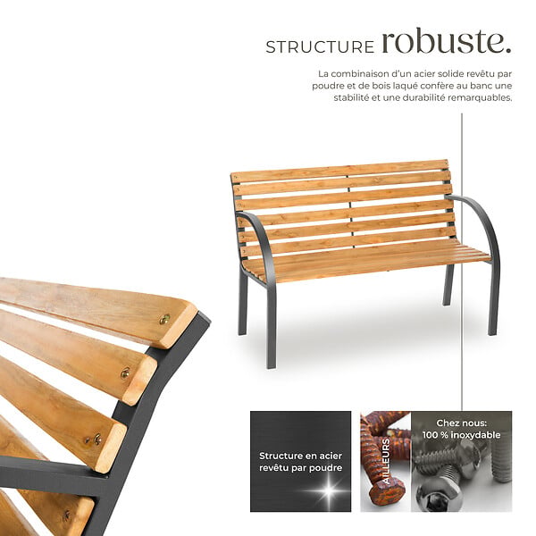TECTAKE - Banc de jardin 2 places marron en pin de chine 119,5x62x83cm stable robuste résistant temps haut gamme - large