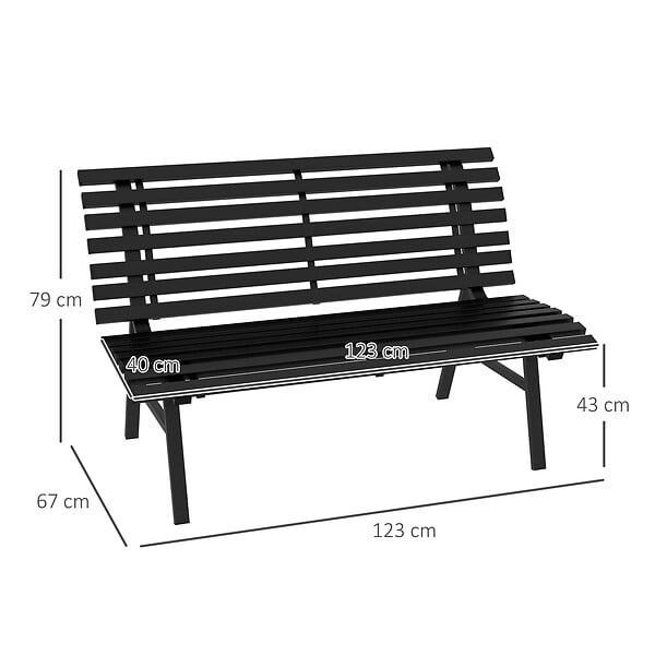 OUTSUNNY - Banc de jardin 2 places assise dossier à lattes alu noir - large