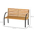 OUTSUNNY - Banc de jardin 2 places style rural chic assise dossier à lattes bois naturel lasuré châssis acier époxy noir - vignette