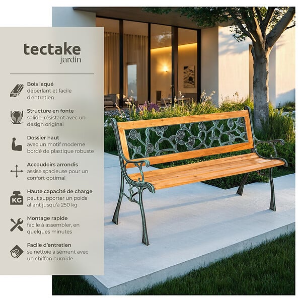 TECTAKE - Banc de jardin MARINA 2 places 124 x 52 x 74 cm marron - large