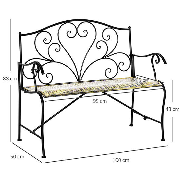 OUTSUNNY - Banc de jardin 2 places style néo-rétro fer forgé lignes fuselées métal noir doré effet vieilli - large