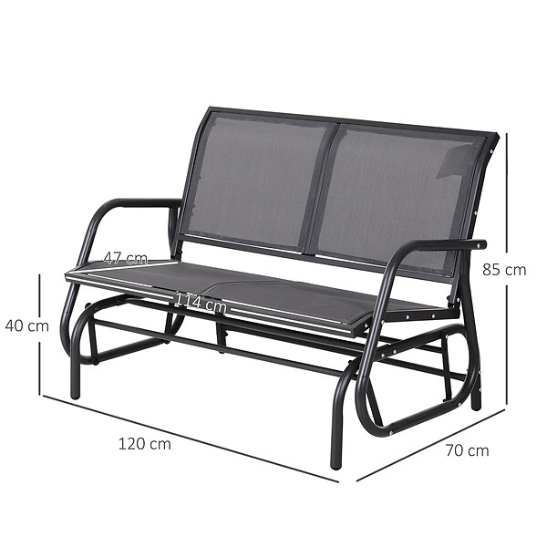 OUTSUNNY - Banc à bascule de jardin 2 places design contemporain grand confort accoudoirs assise, dossier ergonomique acier textilène gris - large