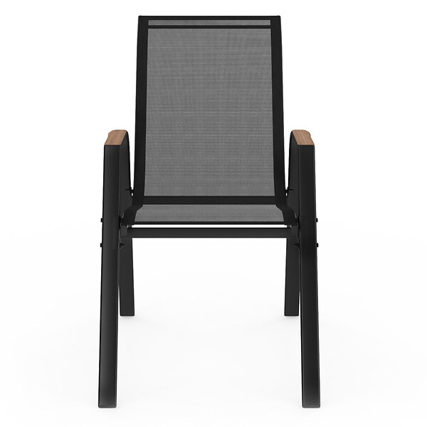 ID MARKET - Lot de 6 chaises de jardin NOUMEA métal et textilène empilables noir et bois - large