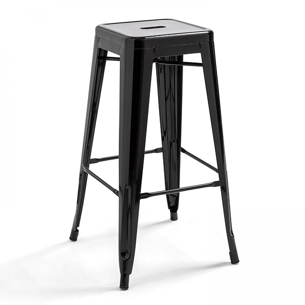 OVIALA - Lot de 4 tabourets de bar acier noir brillant - large