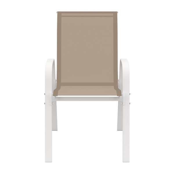 ID MARKET - Lot de 6 chaises de jardin LYMA métal et textilène empilables blanc et beige - large