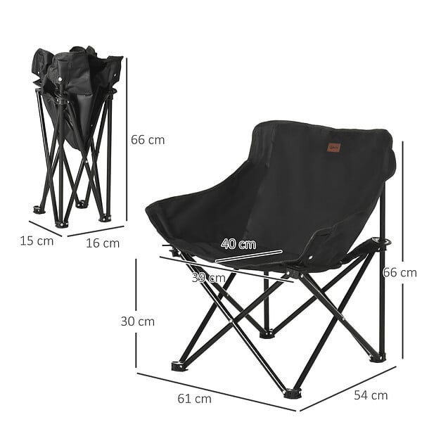 OUTSUNNY - Chaise de camping pliable avec sac de transport et pochette de rangement acier oxford noir - large