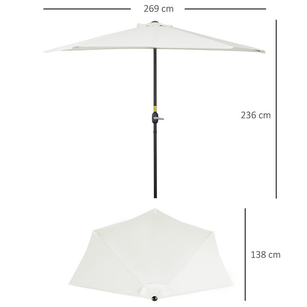 OUTSUNNY - Demi parasol - parasol de balcon 5 entretoises métal polyester 2,69L x 1,38l x 2,36H m crème - large