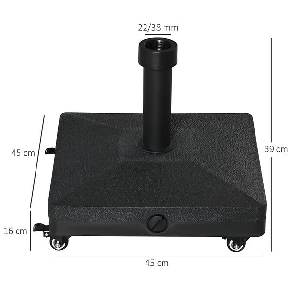 OUTSUNNY - Pied de parasol base de lestage parasol carré HDPE surface granuleuse noir - large