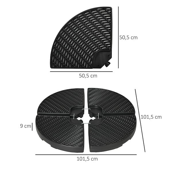 OUTSUNNY - Pied de parasol lot de 4 dalles pour parasol à lester dim. tot. 100L x 100l x 8H cm HDPE aspect rotin noir - large