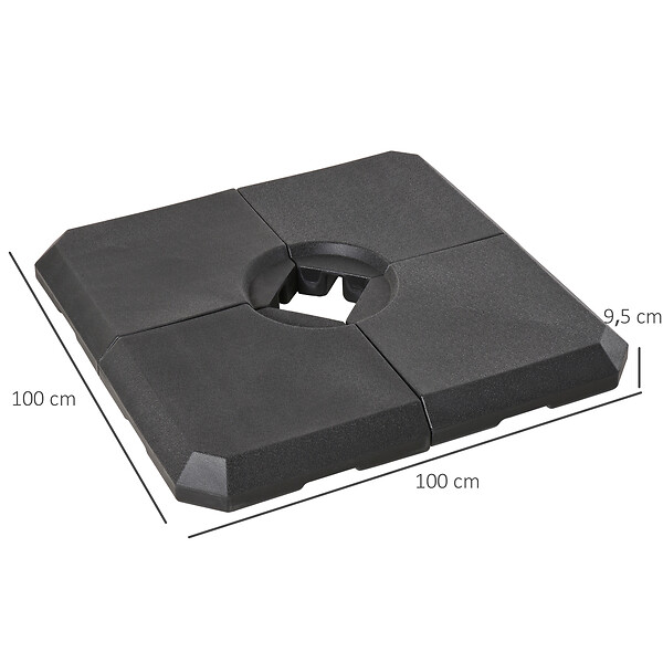 OUTSUNNY - Pied de parasol lot de 4 dalles pour parasol à lester dim. tot. 100L x 100l x 9,5H cm HDPE noir - large
