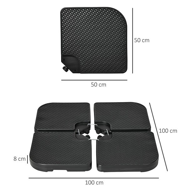 OUTSUNNY - Pied de parasol lot de 4 dalles pour parasol déporté à lester dim. tot. 100L x 100l x 8H cm HDPE noir - large