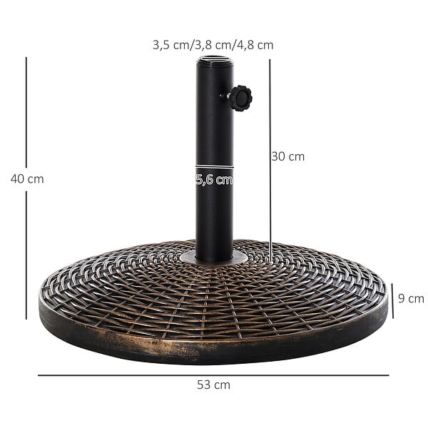 OUTSUNNY - Pied de parasol rond base de lestage Ø 53 x 35,5 cm résine imitation rotin poids net 25 Kg noir bronze - large
