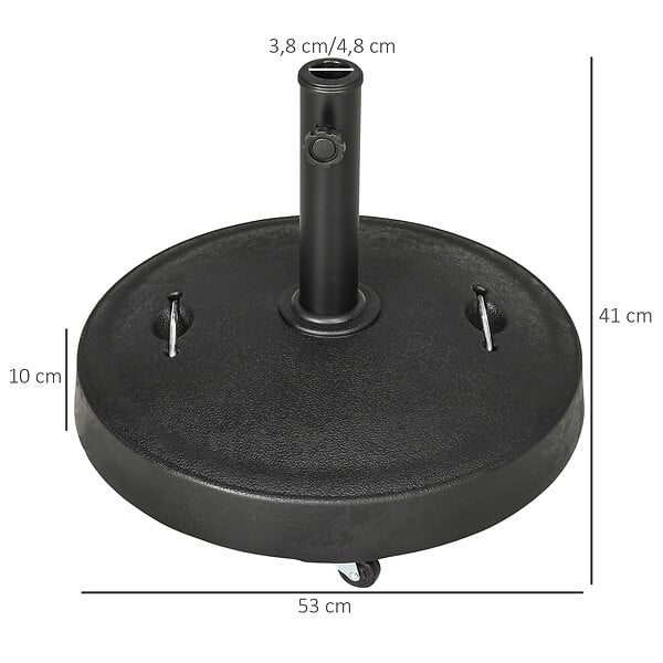 OUTSUNNY - Pied de parasol rond - base de lestage parasol sur roulettes - poids net 24 Kg - résine surface granuleuse noir - large