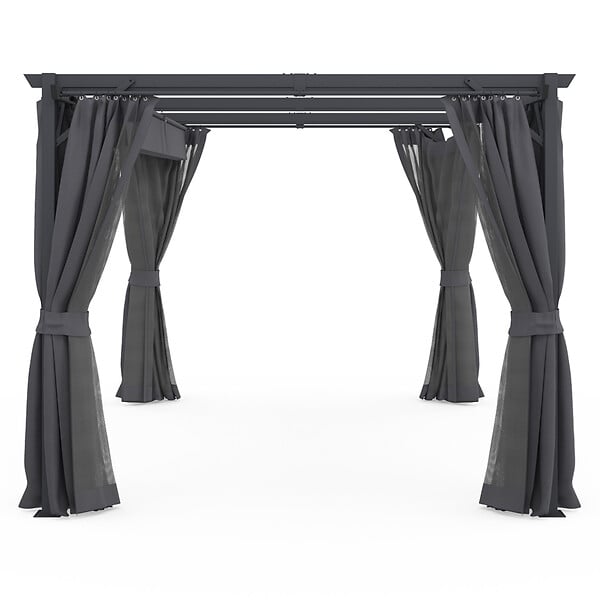 ID MARKET - Pergola édition intégrale moustiquaire toit rétractable 3x4M et 4 rideaux gris - large
