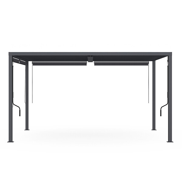 ID MARKET - Pergola bioclimatique lames orientables acier 3x4 M et 4 stores gris anthracite - large