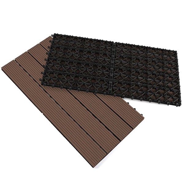 ID MARKET - Lot de 5 dalles de terrasse rectangulaire WODHY clipsables bois composite taupe 60 x 30 cm - large